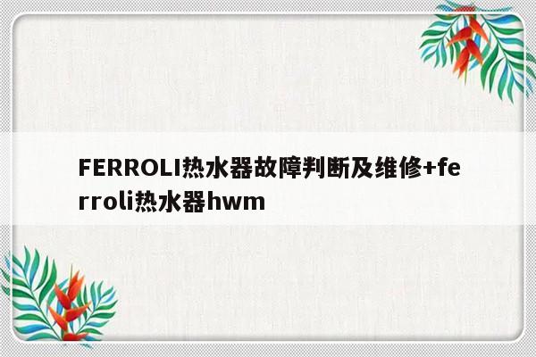 FERROLI热水器故障判断及维修+ferroli热水器hwm-313啦实用网