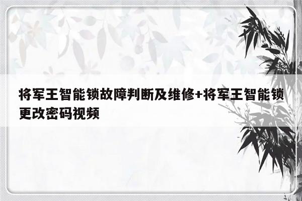 将军王智能锁故障判断及维修+将军王智能锁更改密码视频-313啦实用网