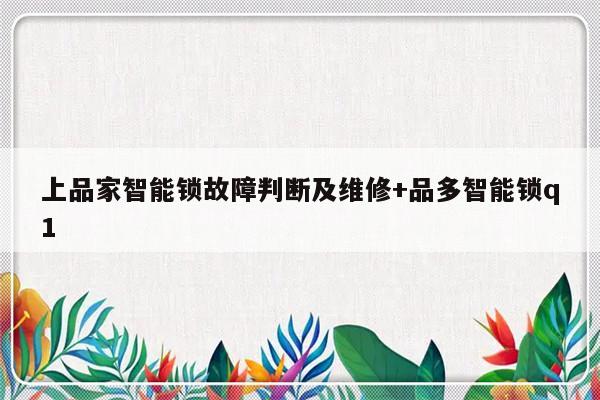 上品家智能锁故障判断及维修+品多智能锁q1