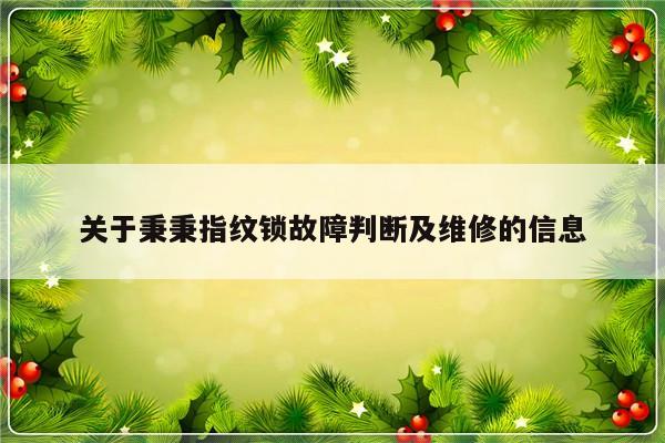 关于秉秉指纹锁故障判断及维修的信息