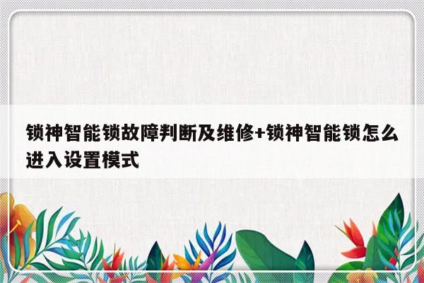 锁神智能锁故障判断及维修+锁神智能锁怎么进入设置模式