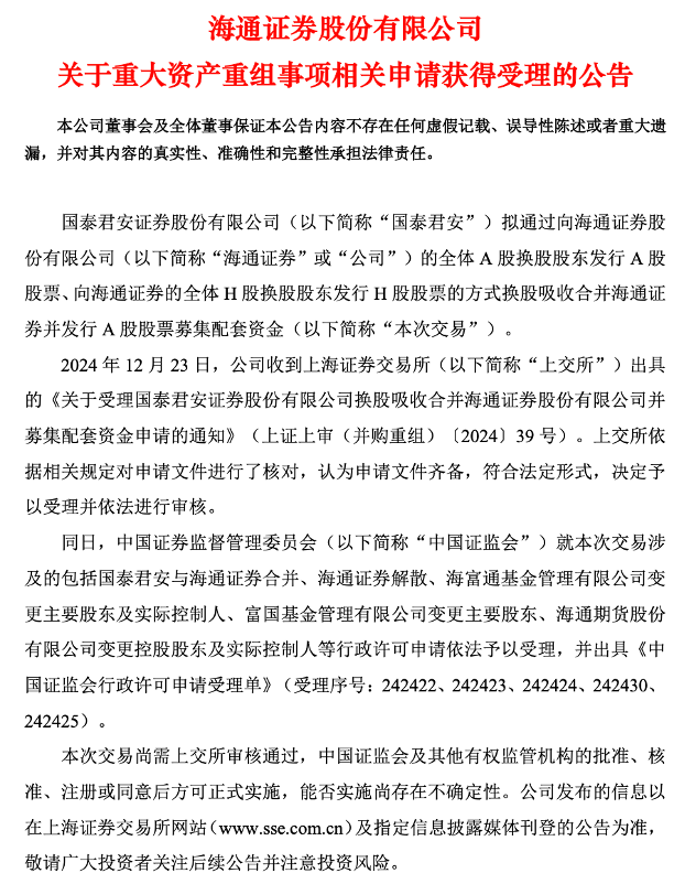 刚刚公告,证监会、上交所受理