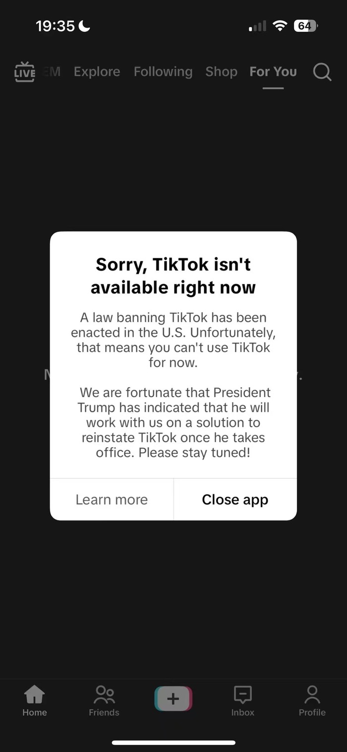 TikTok停止在美服务,称特朗普表示上任后将共同寻求恢复其使用