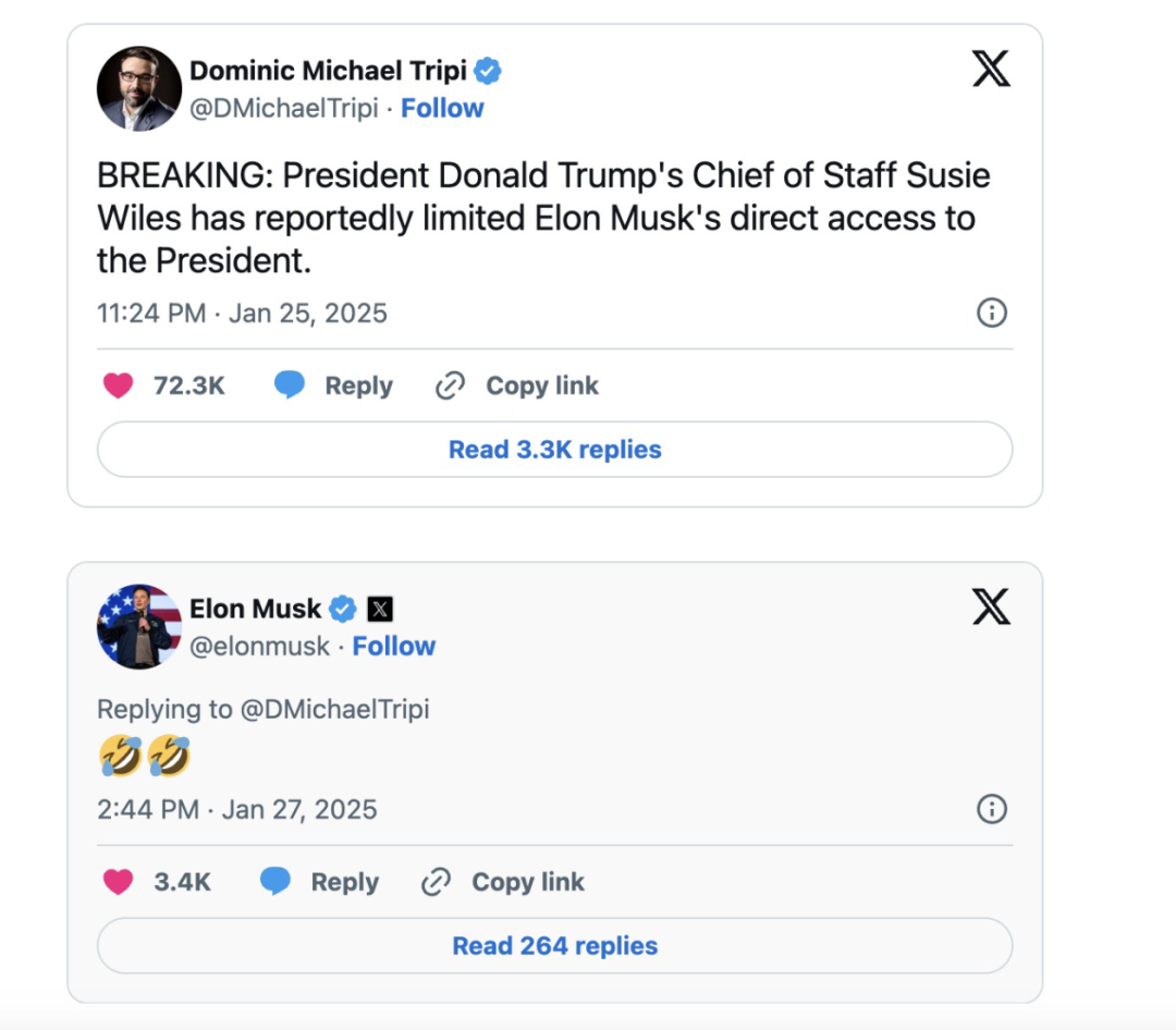 “被限制直接接触特朗普”?马斯克回了俩表情