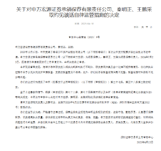 海诺尔IPO项目保荐履职不到位 申万宏源及两名保代被处分