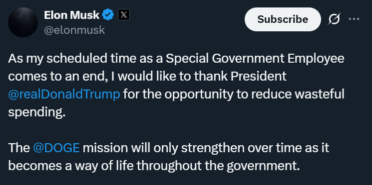 马斯克今晚走人！DOGE未来成谜，特斯拉终于要迎回全职CEO