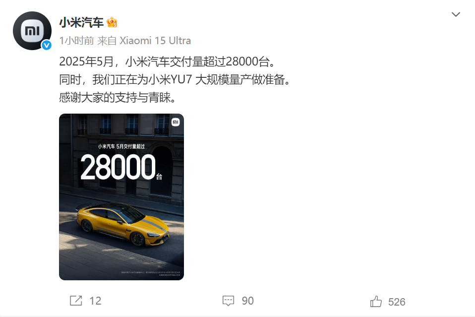 小米汽车，刚刚公布！正为YU7大规模量产做准备！这些新势力车企5月销量出炉