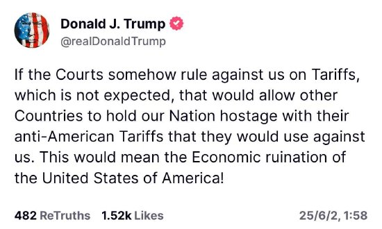 特朗普就针对关税的法院裁决重申警告