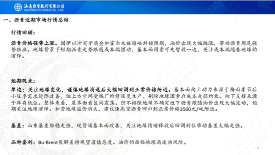 【沥青周报】地缘扰动沥青跟涨油价，关注山东基差走强机会