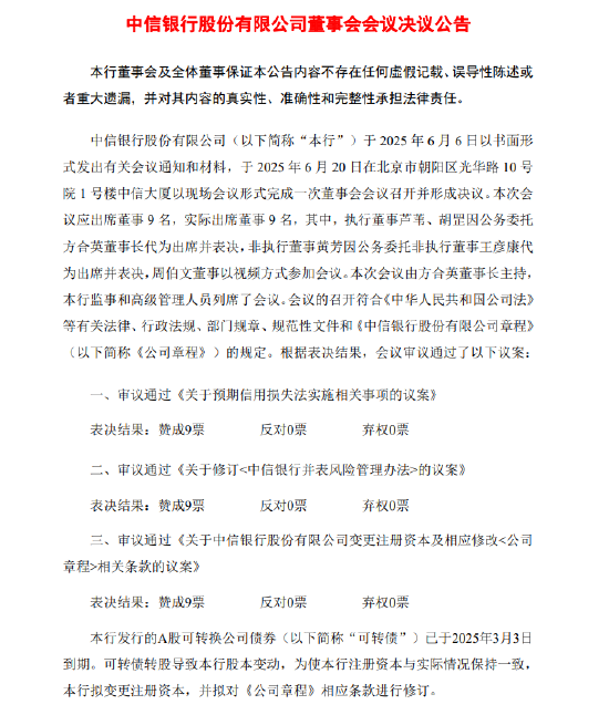 中信银行：提名魏强为非执行董事候选人