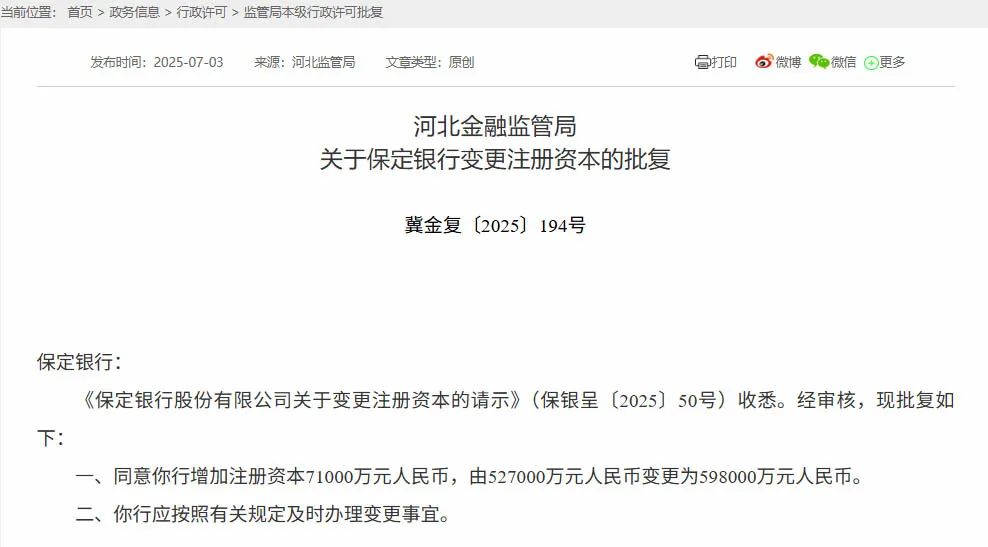 保定银行增资至59.8亿！“补血”更要“造血” 信贷优化或为关键
