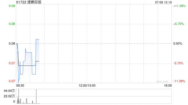 建鹏控股获执行董事兼主席龚健儿增持2305万股 每股作价0.0991港元