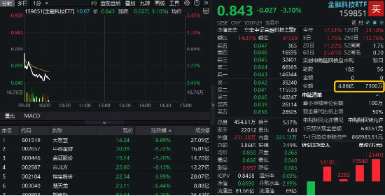 多只人气股跳水，金融科技ETF放量跌逾3%，资金大举涌入！机构：题材与大盘共振，板块配置价值凸显