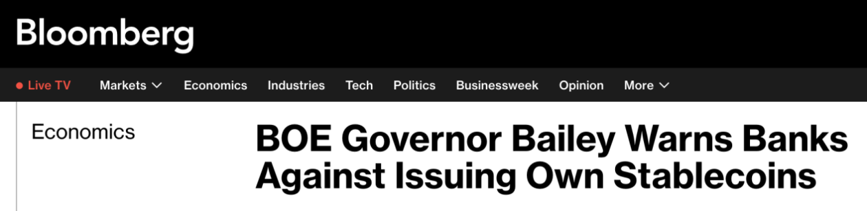 关于稳定币，英国央行行长发出警告