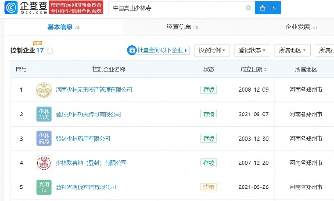 释永信商业版图曝光：释永信目前为三家公司法人代表