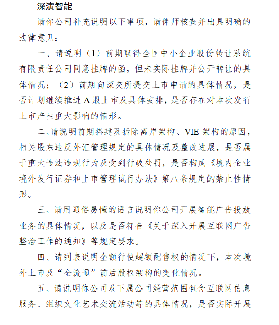 深演智能收到证监会境外上市备案反馈意见 多项业务及架构问题待解