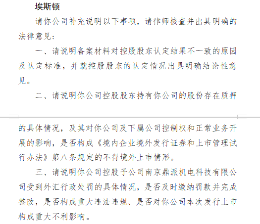 埃斯顿赴港上市收到证监会反馈意见：需说明控股股东认定、股权质押及行政处罚等问题