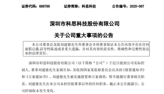 688788，实控人被实施留置和立案调查！