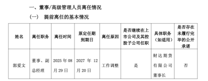 财达证券副总郭爱文离任！年薪72万为公司副总最低，赴子公司任董事长，元老级人物从核心管理层退出