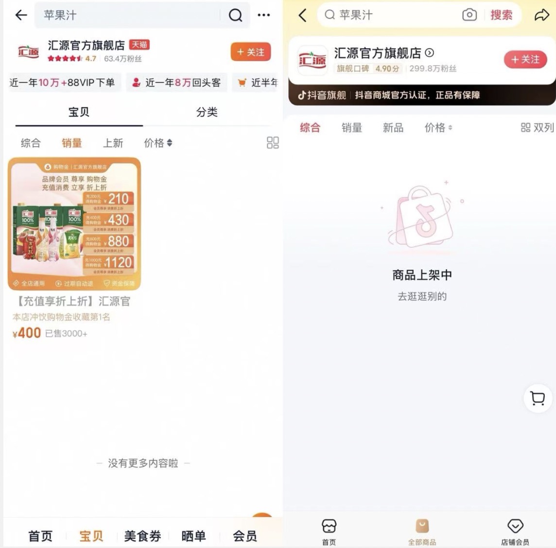 汇源与控股方矛盾升级，产品在天猫和抖音下架