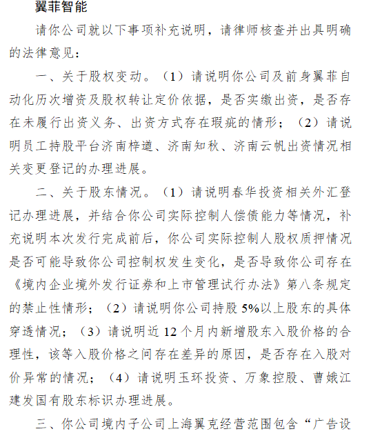 翼菲智能港股上市收证监会反馈意见：请说明实控人股权质押是否可能导致公司控制权发生变化