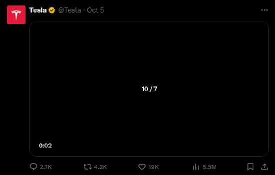 特斯拉股价跃升 发布神秘帖文预告产品发布