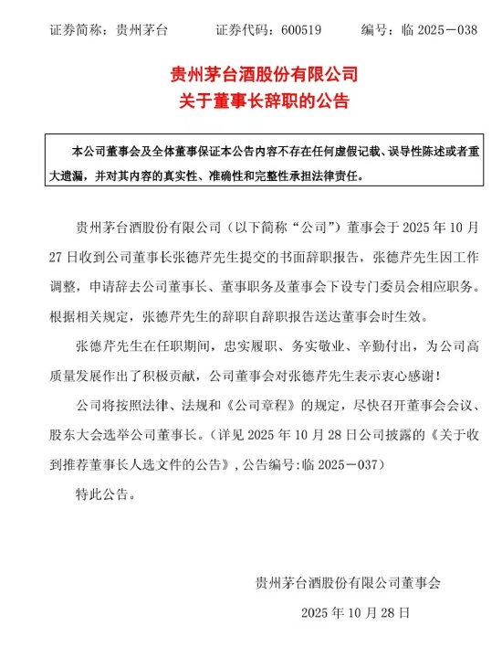 贵州茅台感谢张德芹:忠实履职、务实敬业