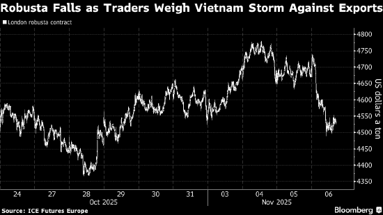 罗布斯塔咖啡价格下跌 交易员权衡台风与越南出口因素影响