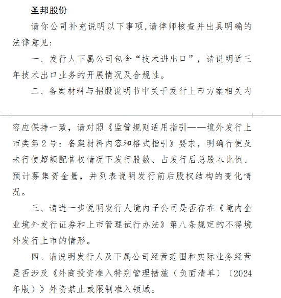圣邦股份A+H收到证监会备案反馈 要求说明技术出口合规性等四大问题