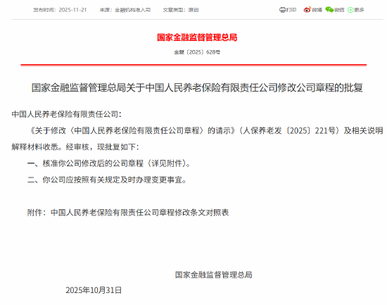 人保养老获批修改公司章程