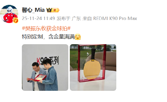 小米回应为樊振东特别定制金球拍：特别定制，含金量满满