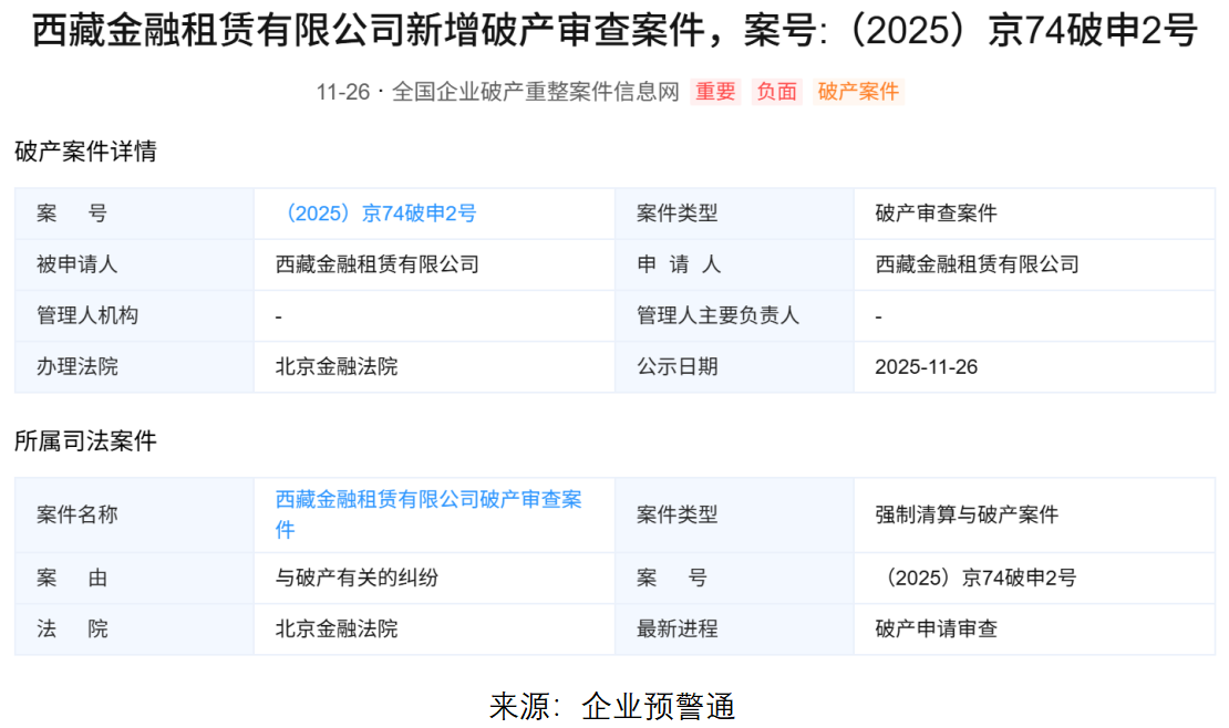 西藏金租申请破产,快速扩张与资金困局引发危机