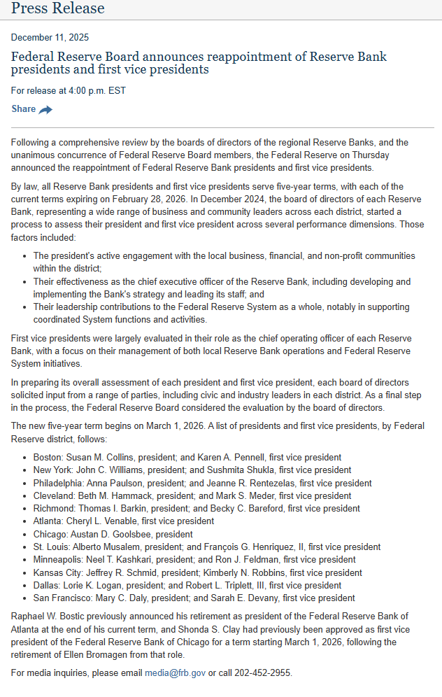 FED生怕特朗普“搅局”?11位地区联储主席重新任命完毕,为近20年来最早!