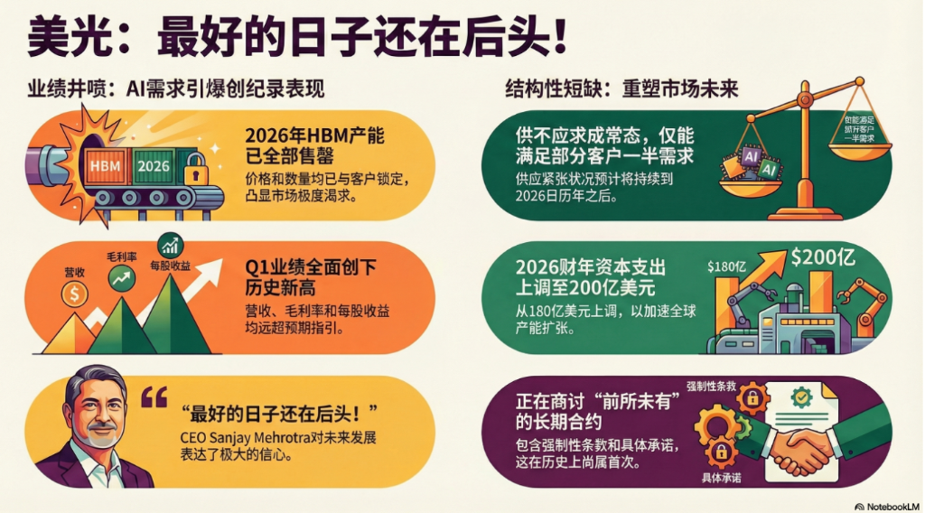 美光电话会:“好日子还在后头!”CEO直言2026年HBM已售罄,正签署“前所未有”长期合同