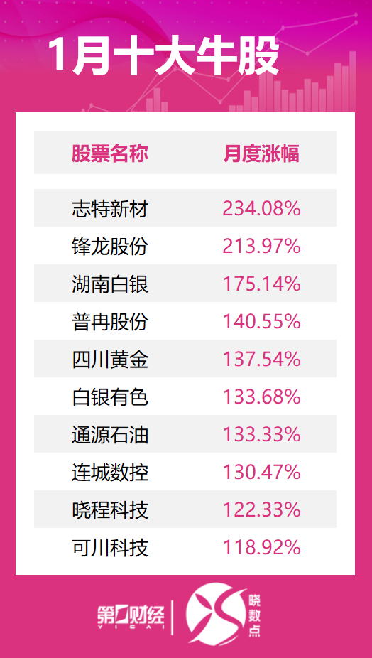 1月十大牛股出炉:志特新材逾234%涨幅问鼎榜首
