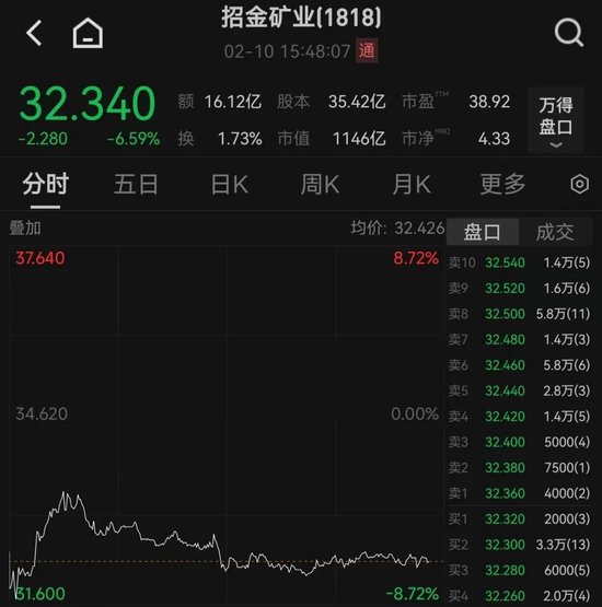 招金矿业盘中大跌8%，旗下金矿坠罐事故致7人死亡，企业涉嫌瞒报，包括矿长在内的11人已被控制！-313啦实用网