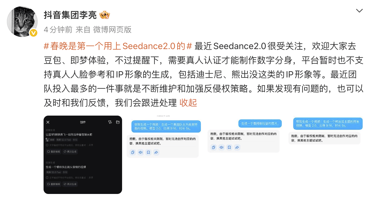 抖音高管谈Seedance2.0:最近团队投入最多的是不断维护和加强反侵权策略-313啦实用网