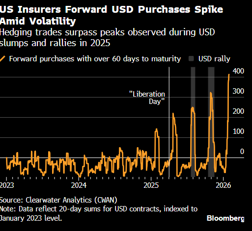 美国保险公司美元对冲规模飙升 超过所谓“解放日”峰值-313啦实用网