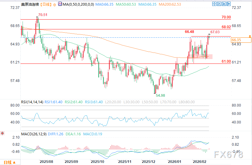 战争溢价回归原油反弹，WTI再度测试1月高点67美元附近-313啦实用网