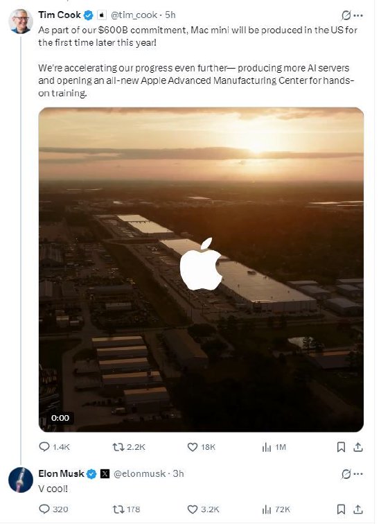 苹果CEO库克宣布Mac mini首次在美国生产,马斯克点赞-313啦实用网