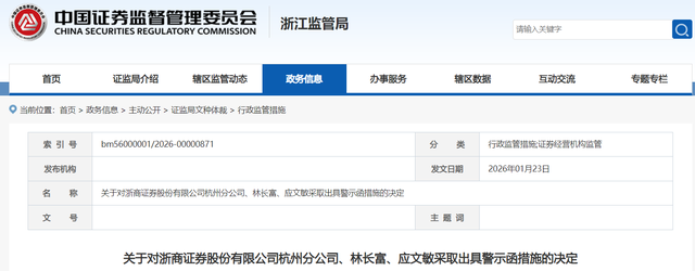 因对子公司合规管理不到位等问题,浙商证券年内再被监管点名