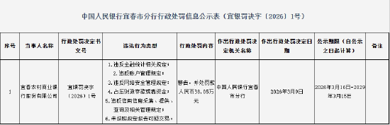 宜春农村商业银行被罚88万元：违反网络安全管理规定等-313啦实用网