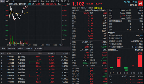 算电协同又有大消息！金开新能涨停，华宝基金电力ETF（159146）上扬2%，资金净流入超6300万元-313啦实用网