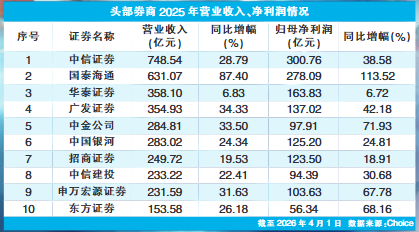 营收净利双增 头部券商2025年业务亮点“有轻有重”(表)-313啦实用网