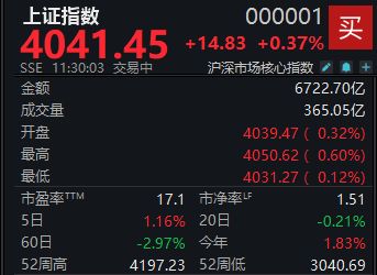 沪指震荡攀升,半日上涨0.37%巩固4000点-313啦实用网