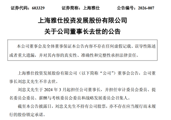 A股公司公告，刘忠义不幸去世-313啦实用网